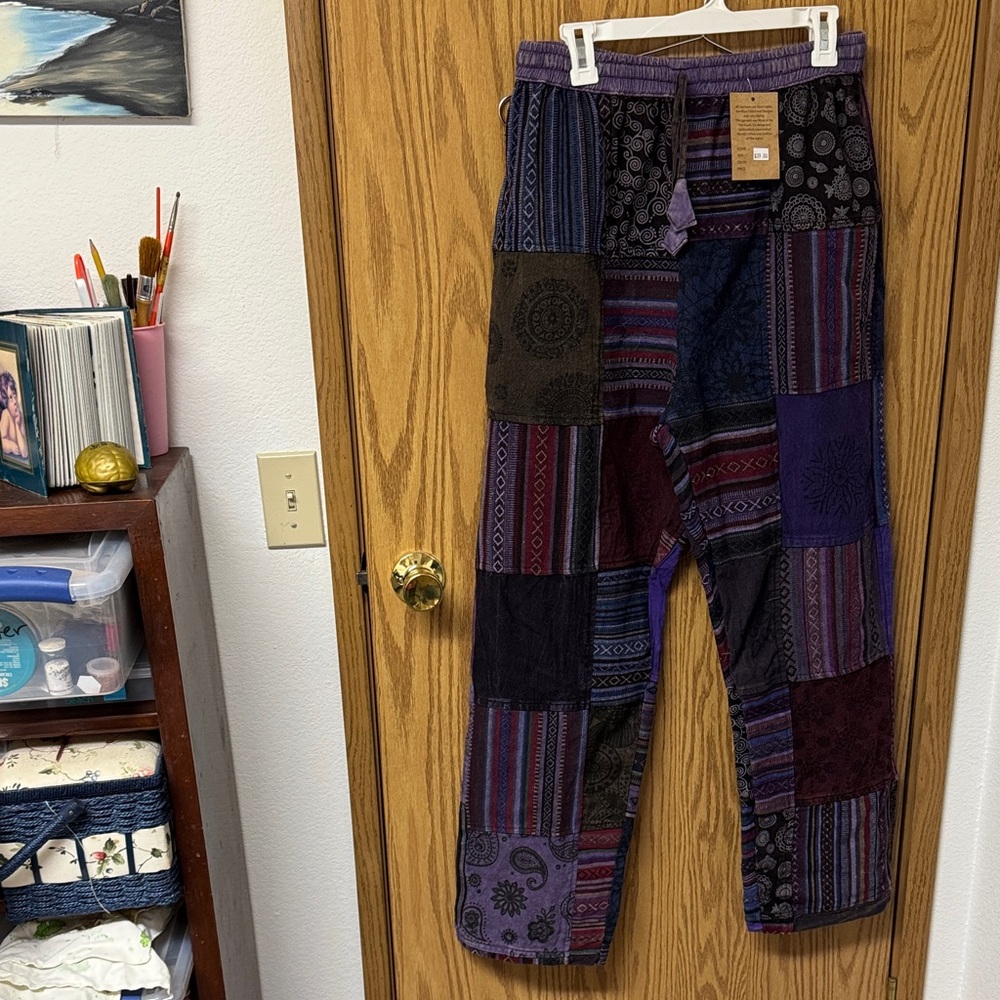 Sold on Depop 
Artistic Patchwork Women's Straight Leg Pants